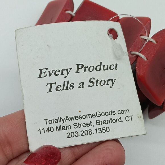 NATURAL HANDCUT Polished 1.25 inch Tagua Nut Red & Black Bracelet - Picture 10 of 15